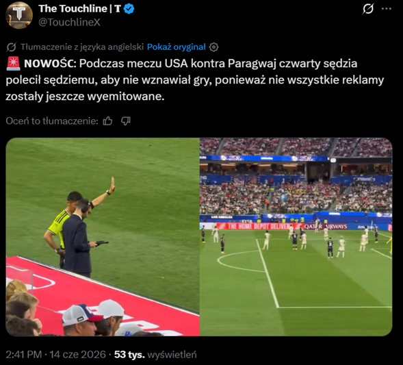 Oto dlaczego czwarty sędzia kazał POCZEKAĆ ze wznowieniem gry podczas meczu USA - Paragwaj xD
